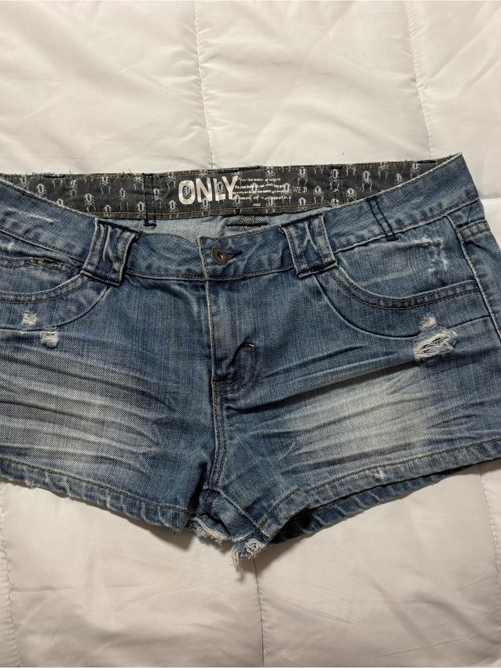 Only Faded Blue Distressed Denim Cutoff Shorts